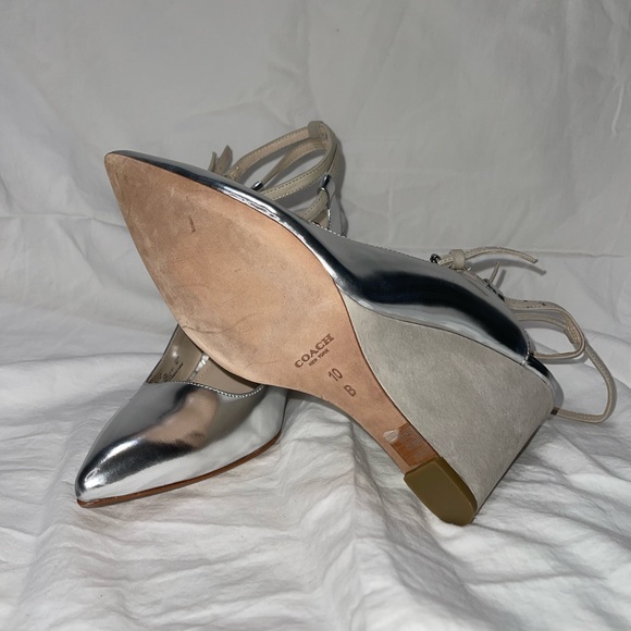 Coach OLLIE Silver Metallic Leather Wedge Heels - Picture 3 of 7